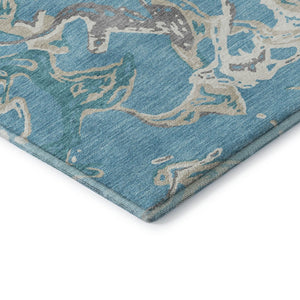 HomeRoots 9' X 12' Stylish Teal Ivory Gray Abstract Washable Area Rug with UV Protection for High-Traffic Areas 681280