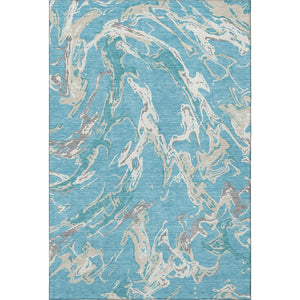 HomeRoots 9' X 12' Stylish Teal Ivory Gray Abstract Washable Area Rug with UV Protection for High-Traffic Areas 681280