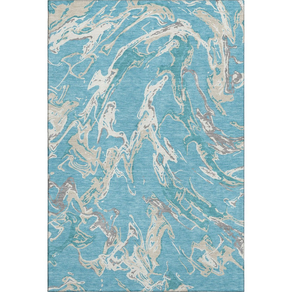 HomeRoots 10' Teal, Ivory & Gray Abstract Washable Area Rug – Durable, UV-Protected Design for Busy Homes! 681281
