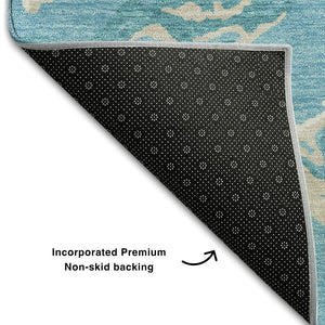 HomeRoots 10' Teal, Ivory & Gray Abstract Washable Area Rug – Durable, UV-Protected Design for Busy Homes! 681281