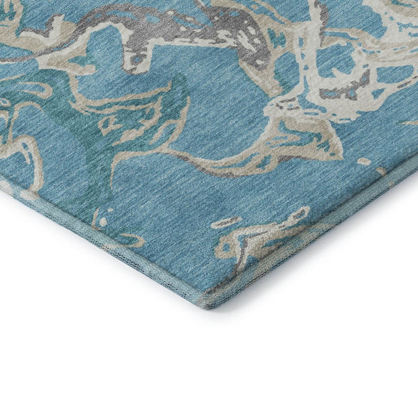 HomeRoots 10' Teal, Ivory & Gray Abstract Washable Area Rug – Durable, UV-Protected Design for Busy Homes! 681281