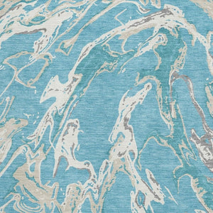 HomeRoots 10' Teal, Ivory & Gray Abstract Washable Area Rug – Durable, UV-Protected Design for Busy Homes! 681281