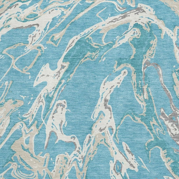 HomeRoots 10' Teal, Ivory & Gray Abstract Washable Area Rug – Durable, UV-Protected Design for Busy Homes! 681281