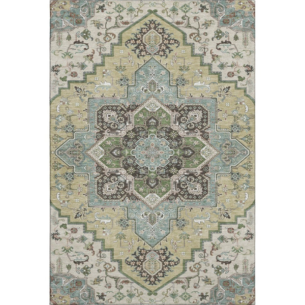 HomeRoots 5' X 8' Beige Sage and Ivory Washable Area Rug - Elegant, Durable, UV-Protected for Homes with Kids & Pets 681283