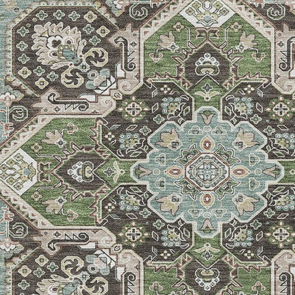 HomeRoots 5' X 8' Beige Sage and Ivory Washable Area Rug - Elegant, Durable, UV-Protected for Homes with Kids & Pets 681283