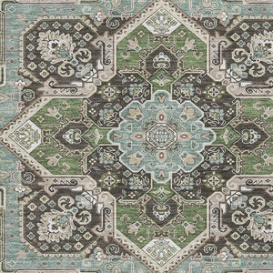 HomeRoots 5' X 8' Beige Sage and Ivory Washable Area Rug - Elegant, Durable, UV-Protected for Homes with Kids & Pets 681283