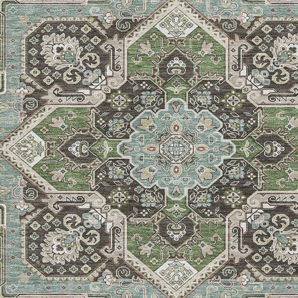 HomeRoots 5' X 8' Beige Sage and Ivory Washable Area Rug - Elegant, Durable, UV-Protected for Homes with Kids & Pets 681283