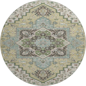 HomeRoots 8' Beige Sage and Ivory Round Rug - Washable, UV Protected, Durable Oriental Design for Busy Homes 681284