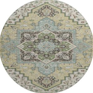 HomeRoots 8' Beige Sage and Ivory Round Rug - Washable, UV Protected, Durable Oriental Design for Busy Homes 681284