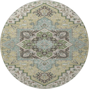 HomeRoots 8' Beige Sage and Ivory Round Rug - Washable, UV Protected, Durable Oriental Design for Busy Homes 681284
