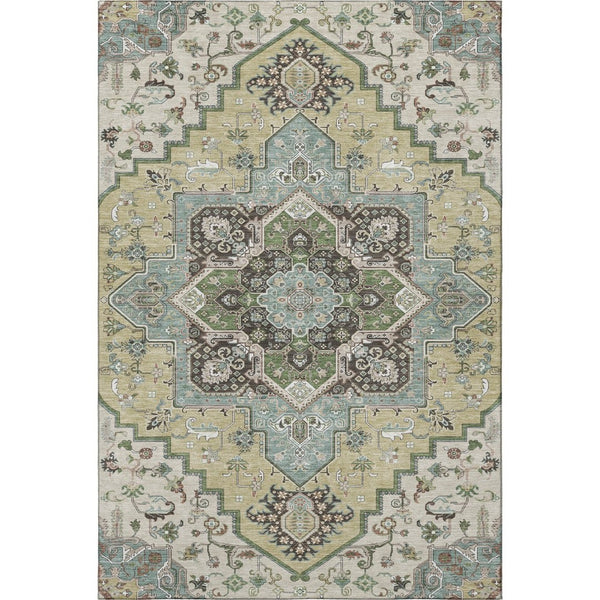 HomeRoots 8' X 10' Elegant Beige and Sage Oriental Area Rug - Washable, UV Protected, Pet-Friendly Design 681285