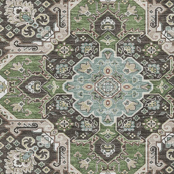 HomeRoots 9' X 12' Elegant Beige Sage Ivory Oriental Area Rug - Washable, Durable, UV Protected for Homes 681286