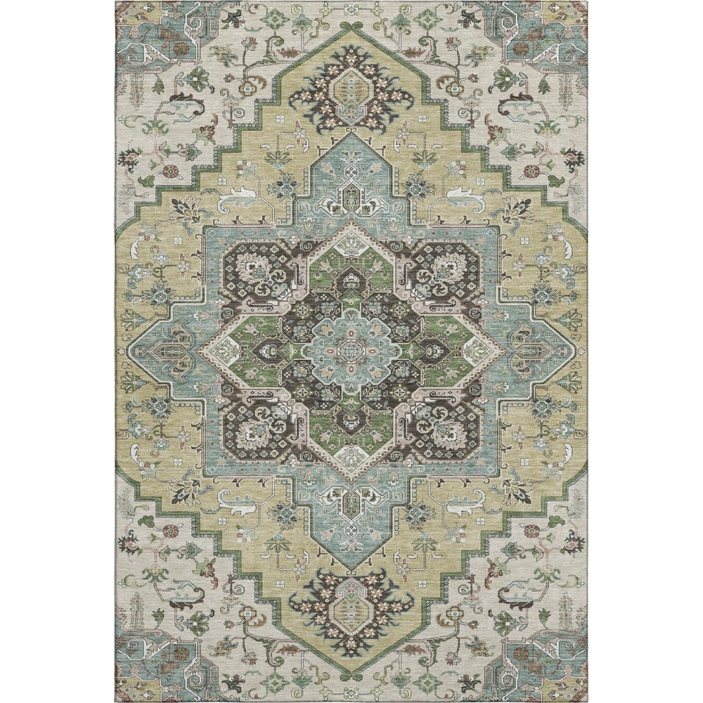 HomeRoots 10' Beige Sage & Ivory Oriental Washable Area Rug - Durable, UV-Protected, Perfect for Busy Homes! 681287