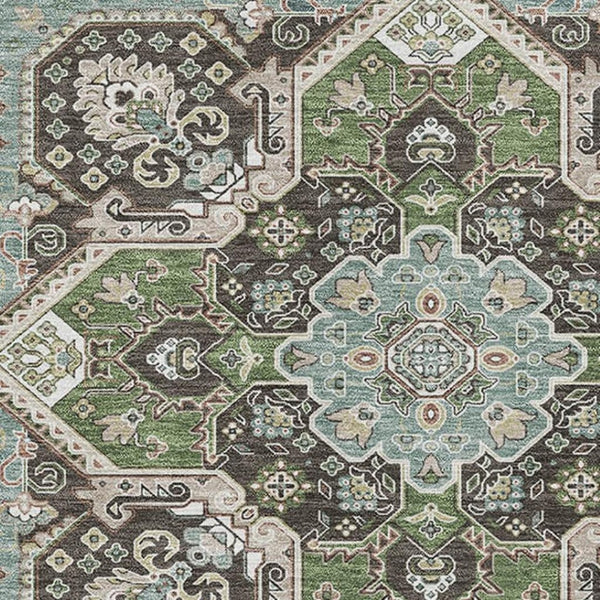 HomeRoots 10' Beige Sage & Ivory Oriental Washable Area Rug - Durable, UV-Protected, Perfect for Busy Homes! 681287