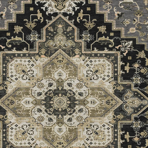 HomeRoots 5' X 8' Elegant Black Gold Beige Oriental Washable Rug - UV Protection, Stain Resistant & Easy Care 681289