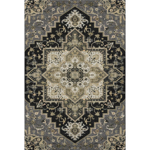 HomeRoots 5' X 8' Elegant Black Gold Beige Oriental Washable Rug - UV Protection, Stain Resistant & Easy Care 681289