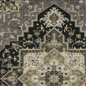HomeRoots 8' X 10' Washable Black Gold Beige Oriental Area Rug - Stain-Resistant, UV Protected & Durable! 681291