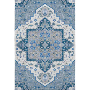 HomeRoots 5' X 8' Blue Ivory Gray Oriental Washable Area Rug – Stylish, Durable, UV-Protected for All Spaces 681295