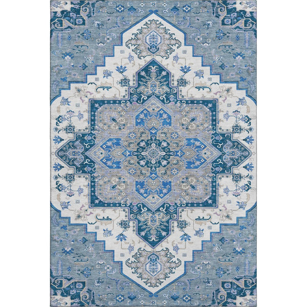 HomeRoots 5' X 8' Blue Ivory Gray Oriental Washable Area Rug – Stylish, Durable, UV-Protected for All Spaces 681295