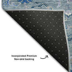 HomeRoots 5' X 8' Blue Ivory Gray Oriental Washable Area Rug – Stylish, Durable, UV-Protected for All Spaces 681295