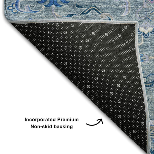 HomeRoots 5' X 8' Blue Ivory Gray Oriental Washable Area Rug – Stylish, Durable, UV-Protected for All Spaces 681295