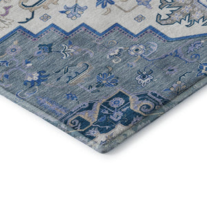 HomeRoots 5' X 8' Blue Ivory Gray Oriental Washable Area Rug – Stylish, Durable, UV-Protected for All Spaces 681295