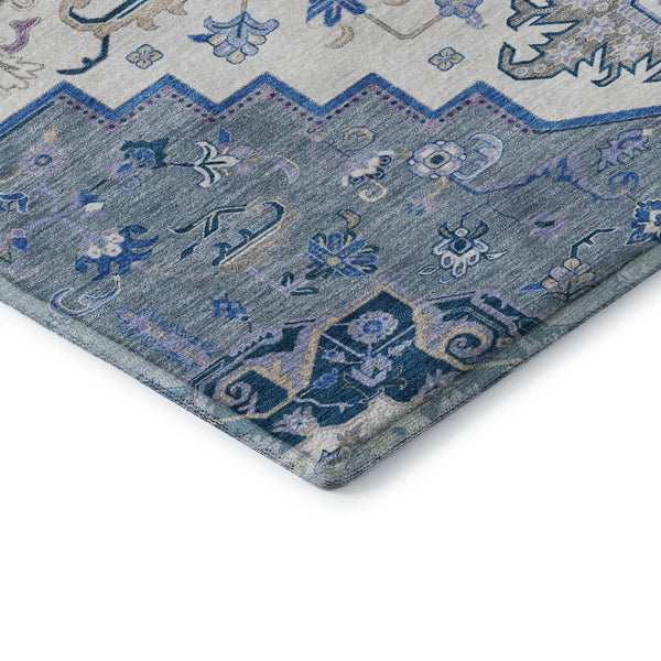 HomeRoots 5' X 8' Blue Ivory Gray Oriental Washable Area Rug – Stylish, Durable, UV-Protected for All Spaces 681295