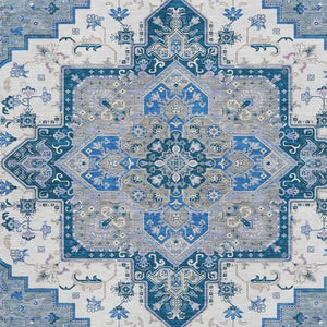 HomeRoots 5' X 8' Blue Ivory Gray Oriental Washable Area Rug – Stylish, Durable, UV-Protected for All Spaces 681295