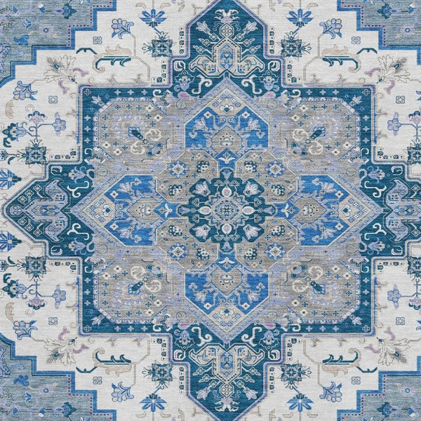 HomeRoots 5' X 8' Blue Ivory Gray Oriental Washable Area Rug – Stylish, Durable, UV-Protected for All Spaces 681295