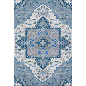 HomeRoots 5' X 8' Blue Ivory Gray Oriental Washable Area Rug – Stylish, Durable, UV-Protected for All Spaces 681295