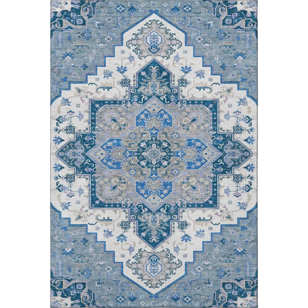 HomeRoots 5' X 8' Blue Ivory Gray Oriental Washable Area Rug – Stylish, Durable, UV-Protected for All Spaces 681295