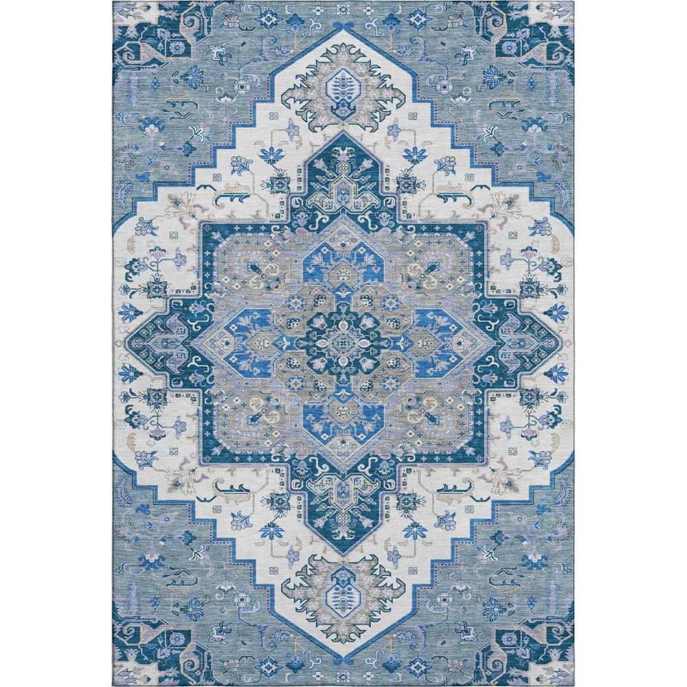 HomeRoots 8' X 10' Blue Ivory Gray Oriental Area Rug - Washable, UV Protected, Durable for High-Traffic Spaces 681297