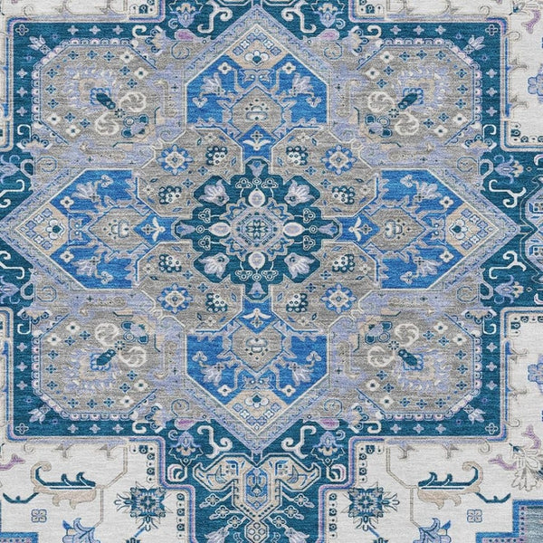 HomeRoots 8' X 10' Blue Ivory Gray Oriental Area Rug - Washable, UV Protected, Durable for High-Traffic Spaces 681297