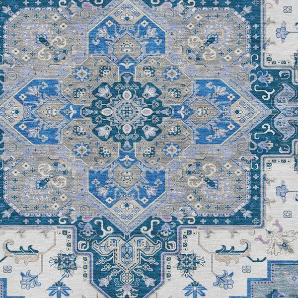 HomeRoots 10' Blue, Ivory & Gray Oriental Washable Area Rug - Durable, UV Protected, Perfect for Large Spaces! 681299