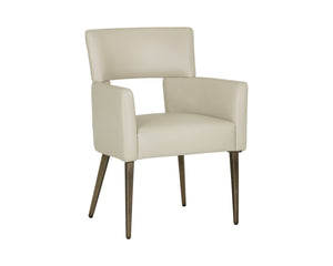 Sunpan Amerie Contemporary Dining Armchair with Unique Cutout Design and Antique Brass Legs for Modern Spaces Castillo Cream