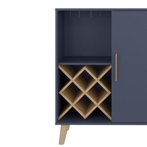 English Elm Kronos Blue and Natural Oak Bar Cabinet with Wine Rack, Multifunctional Storage for Modern Entertaining B062P402105