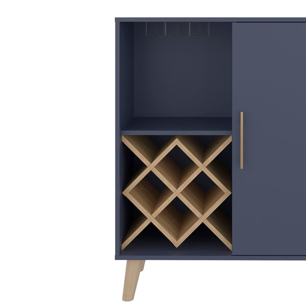 English Elm Kronos Blue and Natural Oak Bar Cabinet with Wine Rack, Multifunctional Storage for Modern Entertaining B062P402105