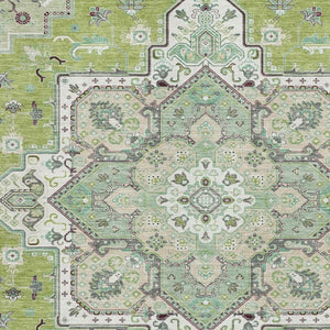HomeRoots 5' X 8' Green Ivory Gray Oriental Washable Area Rug with UV Protection, Stain-Resistant & Durable 681301