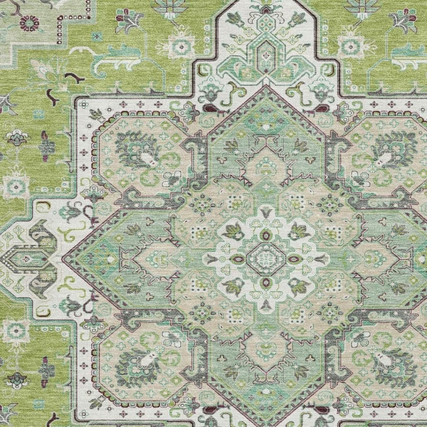 HomeRoots 5' X 8' Green Ivory Gray Oriental Washable Area Rug with UV Protection, Stain-Resistant & Durable 681301