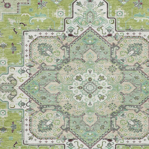 HomeRoots 8' X 10' Elegant Green Ivory Gray Oriental Area Rug - Washable, UV Protected, Durable Design for Homes 681303