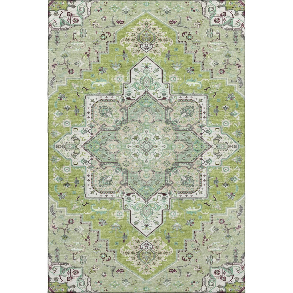 HomeRoots 10' X 14' Washable Oriental Area Rug in Green, Ivory & Gray - Durable, UV Protected, Stylish Design 681305