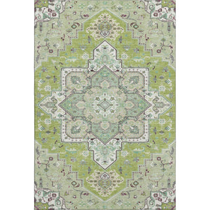 HomeRoots 10' X 14' Washable Oriental Area Rug in Green, Ivory & Gray - Durable, UV Protected, Stylish Design 681305
