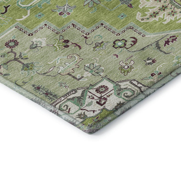 HomeRoots 10' X 14' Washable Oriental Area Rug in Green, Ivory & Gray - Durable, UV Protected, Stylish Design 681305