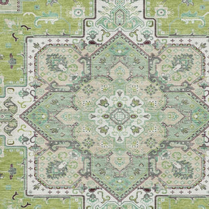 HomeRoots 10' X 14' Washable Oriental Area Rug in Green, Ivory & Gray - Durable, UV Protected, Stylish Design 681305