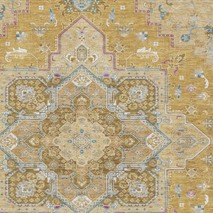 HomeRoots 5' X 8' Elegant Gold Blue Gray Oriental Area Rug - Washable, UV-Protected, Perfect for Busy Homes! 681307