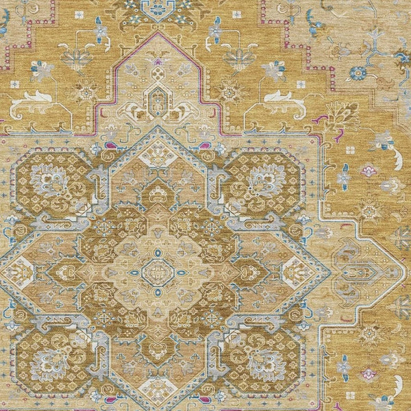 HomeRoots 5' X 8' Elegant Gold Blue Gray Oriental Area Rug - Washable, UV-Protected, Perfect for Busy Homes! 681307