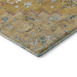 HomeRoots 8' X 10' Gold Blue Gray Oriental Washable Area Rug - Durable, Stain-Resistant, UV-Protected Elegance 681309