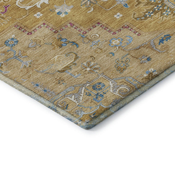 HomeRoots 9' x 12' Gold Blue Gray Oriental Area Rug – Washable, UV Protected, Durable & Perfect for Family Spaces 681310
