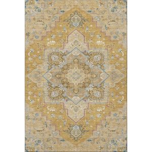 HomeRoots 9' x 12' Gold Blue Gray Oriental Area Rug – Washable, UV Protected, Durable & Perfect for Family Spaces 681310