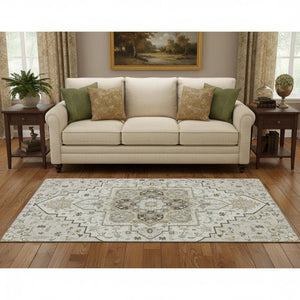 HomeRoots 5' X 8' Ivory Gray Beige Washable Area Rug – Stain Resistant, UV Protected, Perfect for Busy Homes! 681313